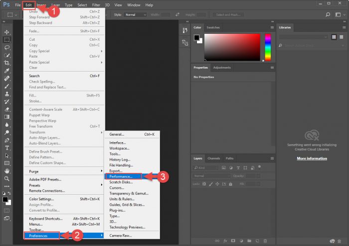 如何修复 Photoshop 1 中的“内存不足 (RAM)”错误 打开常规设置 1