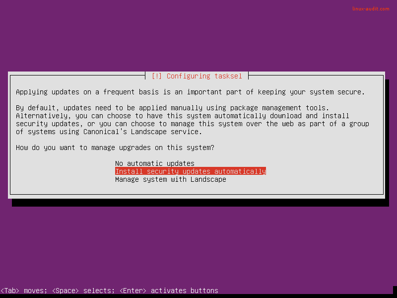 截图以启用 Ubuntu 服务器上的自动安全更新